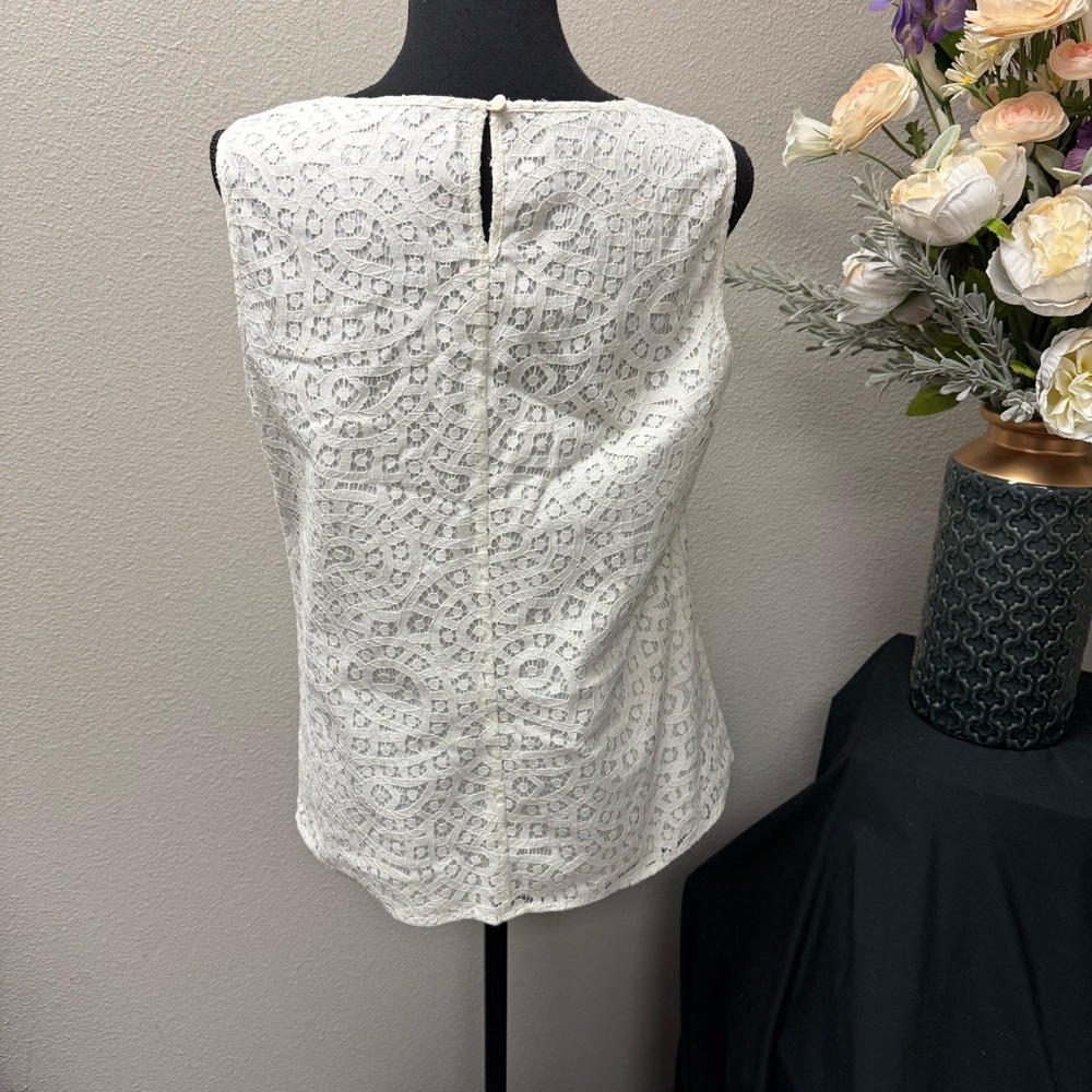 Talbots Ivory Lace Sleeveless Tank Top Size 12 Classic Dressy Summer Blouse - Picture 4 of 8